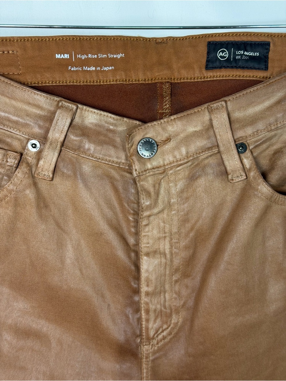 AG Jeans “Mari” Coated Brown High Rise Slim Straight Jeans 30 - Picture 4 of 11